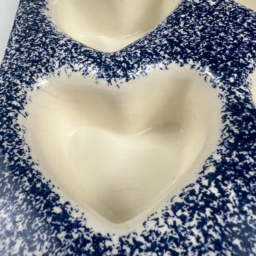 Ceramic Heart Muffin Pan 6 Count Cottagecore Sponge Spatterware Farmhouse